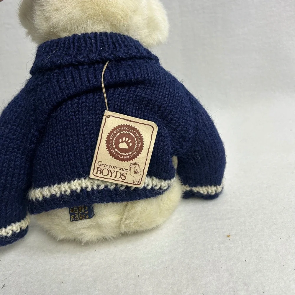 Vintage Christmas Boyds Bears Plush Cream Navy Snowman Sweater Archive Series 9